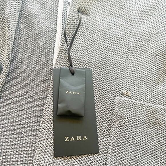 Zara Man Unstructured Blazer 2 Button Gray Knit Cotton Blend Pen Slot US46 Tall - Picture 3 of 12